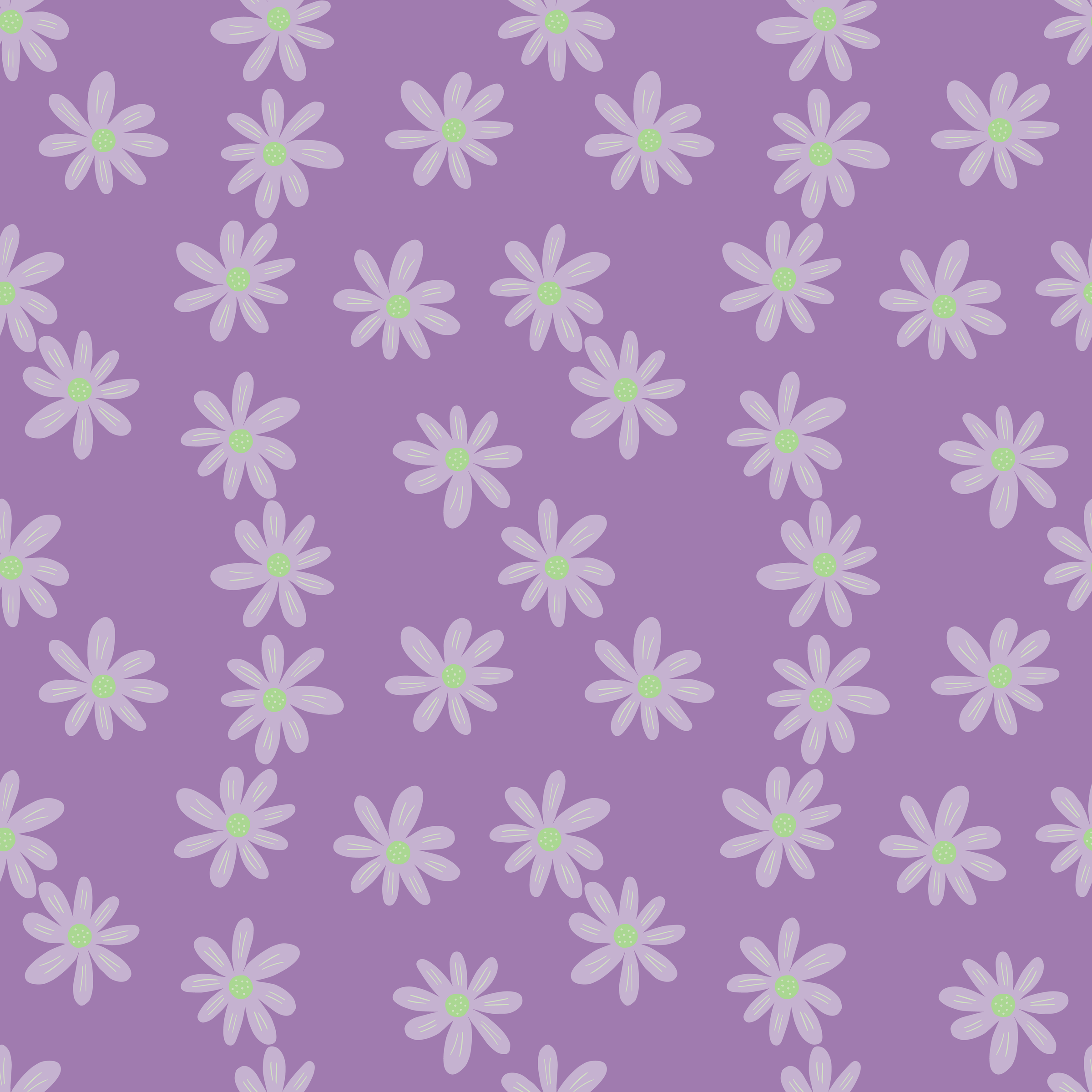 Small Ditsy Seamless Pattern on Lilac Background. Cute Chamomile Print. Floral Ornament.